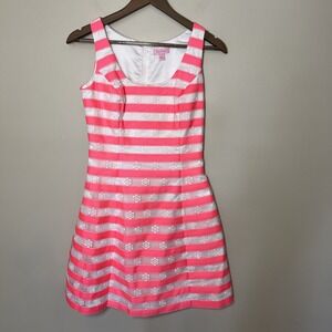 Lilly Pulitzer Joslin Dress – Fiesta Hot Pink Ribbon Floral Stripe‎ – Size 2